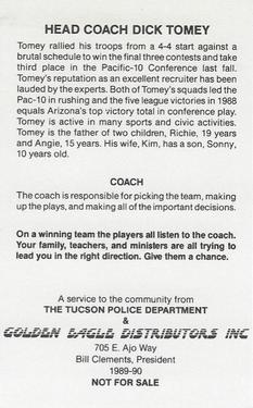 1989 Arizona Wildcats Police #NNO Dick Tomey Back