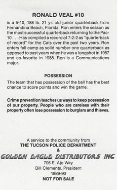 1989 Arizona Wildcats Police #NNO Ronald Veal Back