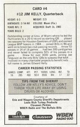 1987 Buffalo Bills Police #4 Jim Kelly Back