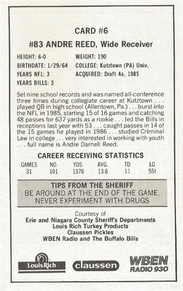 1987 Buffalo Bills Police #6 Andre Reed Back