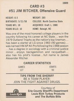 1989 Buffalo Bills Police #3 Jim Ritcher Back