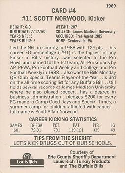 1989 Buffalo Bills Police #4 Scott Norwood Back