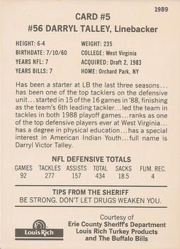 1989 Buffalo Bills Police #5 Darryl Talley Back