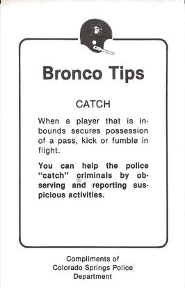 1982 Denver Broncos Police #80 Rick Upchurch Back