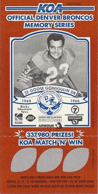1984 KOA Denver Broncos #NNO Goose Gonsoulin Front