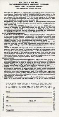 1984 KOA Denver Broncos #NNO Lionel Taylor Back