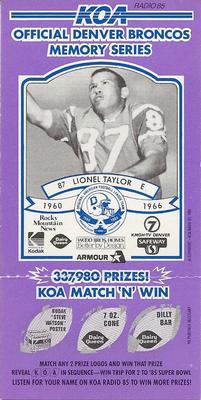 1984 KOA Denver Broncos #NNO Lionel Taylor Front