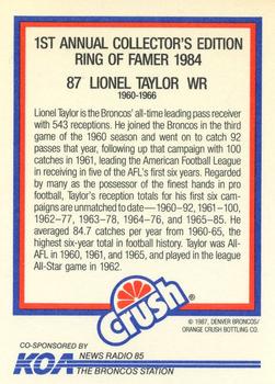 1987 Orange Crush Denver Broncos #2 Lionel Taylor Back