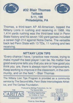1988 The Second Mile Penn State Nittany Lions #NNO Blair Thomas Back