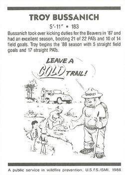 1988 Oregon State Beavers Smokey #NNO Troy Bussanich Back