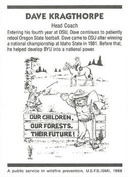 1988 Oregon State Beavers Smokey #NNO Dave Kragthorpe Back
