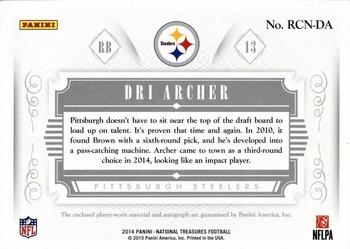 2014 Panini National Treasures - Rookie Colossal Jersey Number Signatures #RCN-DA Dri Archer Back