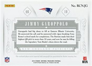 2014 Panini National Treasures - Rookie Colossal Jersey Number Signatures #RCN-JG Jimmy Garoppolo Back