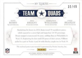 2014 Panini National Treasures - Team Quads #TQ-BOYS Cole Beasley / Dez Bryant / Terrance Williams / Tony Romo Back