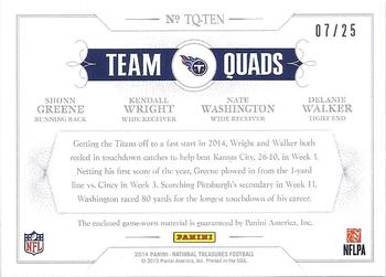 2014 Panini National Treasures - Team Quads Prime #TQ-TEN Delanie Walker / Kendall Wright / Nate Washington / Shonn Greene Back