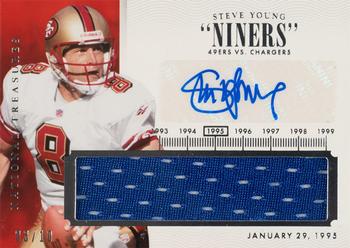 2014 Panini National Treasures - Timeline Team Nicknames Materials Signatures #TNM-SY Steve Young Front