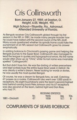 1982 Sears-Roebuck #NNO Cris Collinsworth Back
