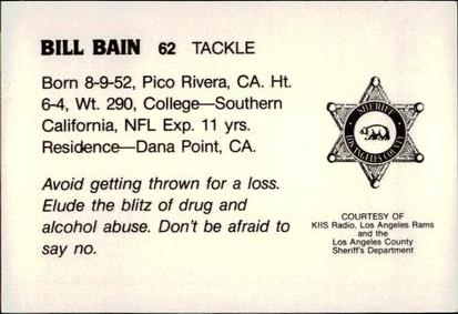 1985 Los Angeles Rams Police #NNO Bill Bain Back