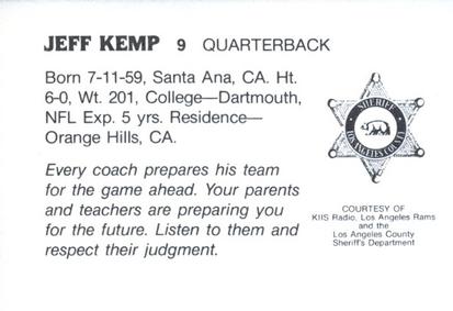 1985 Los Angeles Rams Police #NNO Jeff Kemp Back