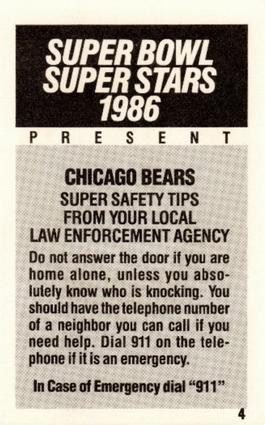 1986 Super Bowl Super Stars Police #4 William Perry Back