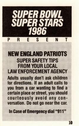 1986 Super Bowl Super Stars Police #10 Andre Tippett Back