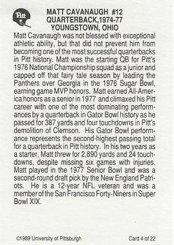 1989 Pittsburgh Panthers Greats #4 Matt Cavanaugh Back
