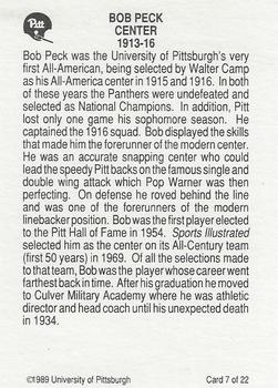 1989 Pittsburgh Panthers Greats #7 Bob Peck Back