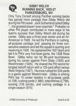 1989 Pittsburgh Panthers Greats #8 Gibby Welch Back