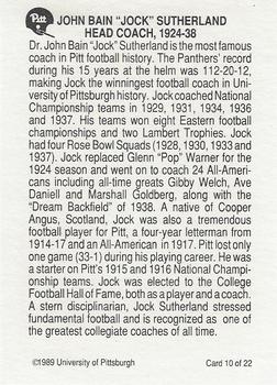 1989 Pittsburgh Panthers Greats #10 Jock Sutherland Back