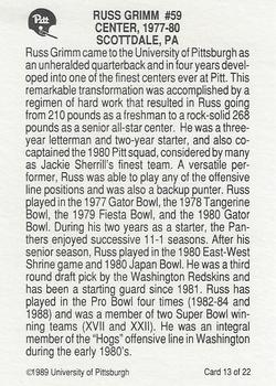1989 Pittsburgh Panthers Greats #13 Russ Grimm Back