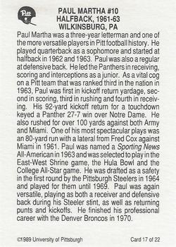 1989 Pittsburgh Panthers Greats #17 Paul Martha Back