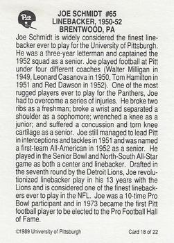 1989 Pittsburgh Panthers Greats #18 Joe Schmidt Back