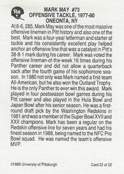 1989 Pittsburgh Panthers Greats #22 Mark May Back