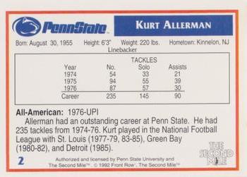 1991-92 Front Row Penn State Nittany Lions All-Americans #2 Kurt Allerman Back
