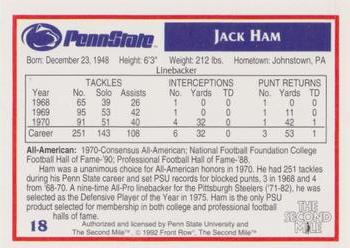 1991-92 Front Row Penn State Nittany Lions All-Americans #18 Jack Ham Back