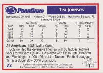 1991-92 Front Row Penn State Nittany Lions All-Americans #22 Tim Johnson Back