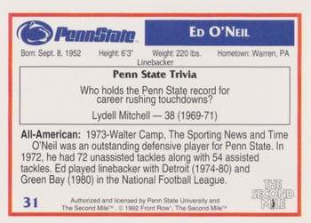 1991-92 Front Row Penn State Nittany Lions All-Americans #31 Ed O'Neil Back