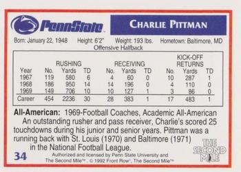 1991-92 Front Row Penn State Nittany Lions All-Americans #34 Charlie Pittman Back