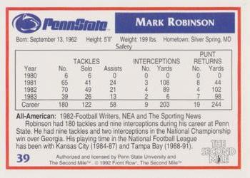 1991-92 Front Row Penn State Nittany Lions All-Americans #39 Mark Robinson Back