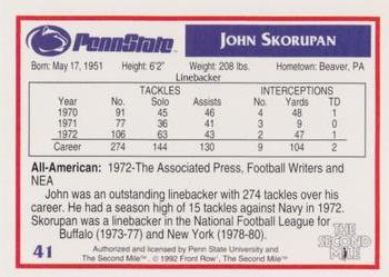 1991-92 Front Row Penn State Nittany Lions All-Americans #41 John Skorupan Back
