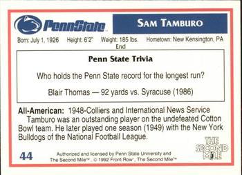1991-92 Front Row Penn State Nittany Lions All-Americans #44 Sam Tamburo Back