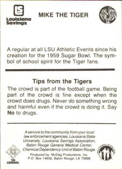 1985 LSU Tigers Police #NNO Mike the Tiger Back