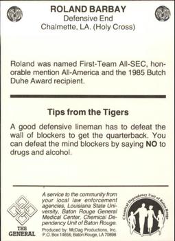 1986 LSU Tigers Police #NNO Roland Barbay Back
