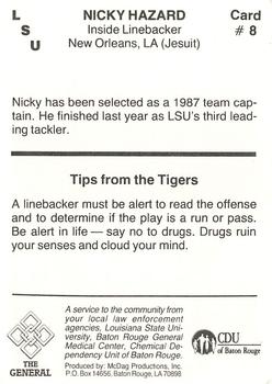 1987 LSU Tigers Police #8 Nicky Hazard Back