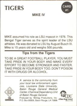 1988 LSU Tigers Police #1 Mike the Tiger Back