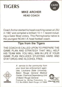 1988 LSU Tigers Police #2 Mike Archer Back
