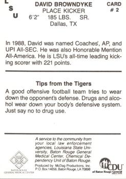 1989 LSU Tigers Police #2 David Browndyke Back