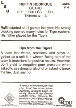 1989 LSU Tigers Police #4 Ruffin Rodrigue Back