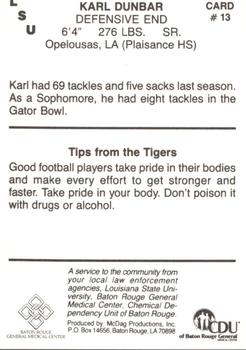 1989 LSU Tigers Police #13 Karl Dunbar Back