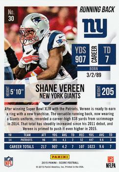 2015 Score #30 Shane Vereen Back